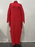 Fashionable Casual Tassel High-Neck Raglan Sleeve Irregular Dress RS-8724