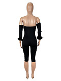 Sexy Strapless Backless Long-Sleeved Plush Solid Color Tight Jumpsuit SHD-9581