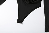 Sexy Solid Color Cowl Neck Fitted Long-Sleeved Bodysuit DLS-89083