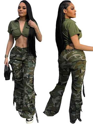 Casual Camouflage Four-Season Work Pants With Button Closure and Multiple Pockets RS-8761