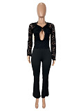 Sexy Lace Long-Sleeved Backless Strappy Halter Neck Double-Layer Jumpsuit SHD-9584