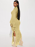 Fashionable Casual Tassel High-Neck Raglan Sleeve Irregular Dress RS-8724
