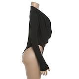 Sexy Solid Color Cowl Neck Fitted Long-Sleeved Bodysuit DLS-89083