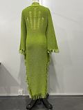 Fashionable Casual Tassel High-Neck Raglan Sleeve Irregular Dress RS-8724