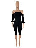 Sexy Strapless Backless Long-Sleeved Plush Solid Color Tight Jumpsuit SHD-9581