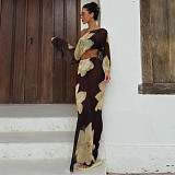 Sexy Off-the-Shoulder Crop Top and High-Waisted Drawstring Printed Skirt Set SXE-88763