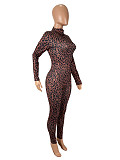 Sexy Leopard Print High-Waisted Slim-Fit Bodycon Long-Sleeved Jumpsuit SHD-9594