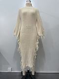 Fashionable Casual Tassel High-Neck Raglan Sleeve Irregular Dress RS-8724