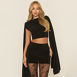 Sexy Shawl-Style Ruched Top and Skirt Set RS-25ST414