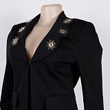 Fashionable Color-Blocked Lapel Casual Suit Two-Piece Set NY-11182