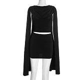 Sexy Shawl-Style Ruched Top and Skirt Set RS-25ST414