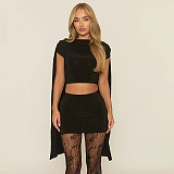 Sexy Shawl-Style Ruched Top and Skirt Set RS-25ST414