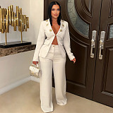 Fashionable Color-Blocked Lapel Casual Suit Two-Piece Set NY-11182