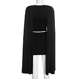 Sexy Shawl-Style Ruched Top and Skirt Set RS-25ST414