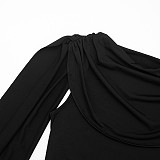 Sexy Shawl-Style Ruched Top and Skirt Set RS-25ST414