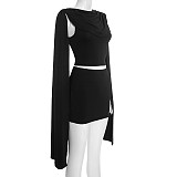 Sexy Shawl-Style Ruched Top and Skirt Set RS-25ST414