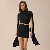 Sexy Shawl-Style Ruched Top and Skirt Set RS-25ST414