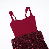 Sexy Solid Color Spaghetti Strap Patchwork Sequin Bodycon Dress RS-25DS552