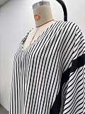 2025 Fashionable Loose Striped Color-Blocked Dress With Large Pockets QZ-7341