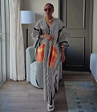 2025 Fashionable Loose Striped Color-Blocked Dress With Large Pockets QZ-7341