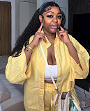2026 Casual Solid Color Lapel Cardigan Long-Sleeve Shirt and Pants Two-Piece Set QZ-8082
