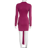 2026 Fashionable Long-Sleeved Ruffled Ribbon Slim Fit Bodycon Short Dress RS-25DS397