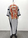 2025 Fashionable Loose Striped Color-Blocked Dress With Large Pockets QZ-7341