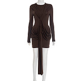 2026 Fashionable Long-Sleeved Ruffled Ribbon Slim Fit Bodycon Short Dress RS-25DS397