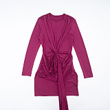 2026 Fashionable Long-Sleeved Ruffled Ribbon Slim Fit Bodycon Short Dress RS-25DS397