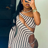 Sexy Striped Cutout Print One-shoulder Long-sleeved Jogger Jumpsuit SHD-9736