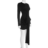 2026 Fashionable Long-Sleeved Ruffled Ribbon Slim Fit Bodycon Short Dress RS-25DS397