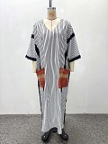 2025 Fashionable Loose Striped Color-Blocked Dress With Large Pockets QZ-7341