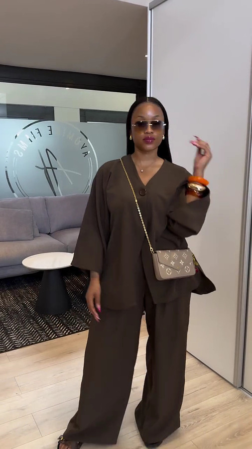 2026 Casual Cardigan V-neck Shirt and Wide-leg Pants Two-Piece Set QZ-7253