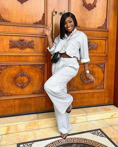 2026 Fashion Lapel Long-Sleeved Striped Shirt and Straight-Leg Trousers Two-Piece Set QZ-5176