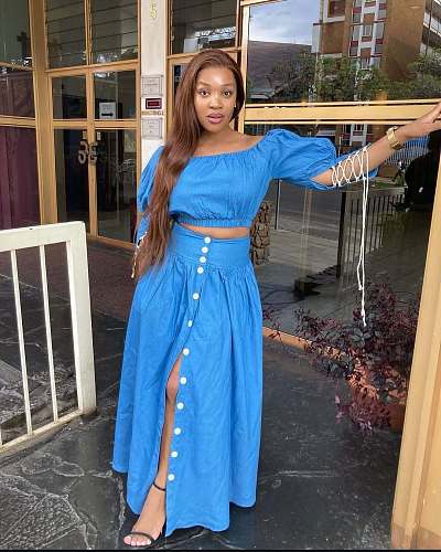Solid Color Fitted Short Shirt and Slit Button-Up Skirt Two-Piece Set QZ-8220