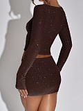 2026 Sexy Brick-Inlaid Long-Sleeve T-Shirt and Skirt Two-Piece Set LDG-39008