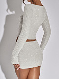 2026 Sexy Brick-Inlaid Long-Sleeve T-Shirt and Skirt Two-Piece Set LDG-39008