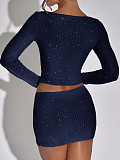2026 Sexy Brick-Inlaid Long-Sleeve T-Shirt and Skirt Two-Piece Set LDG-39008