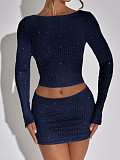 2026 Sexy Brick-Inlaid Long-Sleeve T-Shirt and Skirt Two-Piece Set LDG-39008