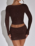 2026 Sexy Brick-Inlaid Long-Sleeve T-Shirt and Skirt Two-Piece Set LDG-39008