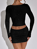 2026 Sexy Brick-Inlaid Long-Sleeve T-Shirt and Skirt Two-Piece Set LDG-39008