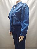 2026 Fashion Washed Collar Drawstring Long Sleeve Short Zipper Denim Jacket RS-50810