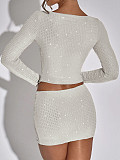 2026 Sexy Brick-Inlaid Long-Sleeve T-Shirt and Skirt Two-Piece Set LDG-39008