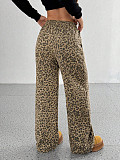 Fashionable Leopard Print Lace-up Loose Casual Trousers XS-1169
