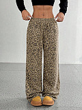 Fashionable Leopard Print Lace-up Loose Casual Trousers XS-1169