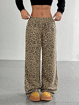 Fashionable Leopard Print Lace-up Loose Casual Trousers XS-1169