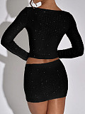 2026 Sexy Brick-Inlaid Long-Sleeve T-Shirt and Skirt Two-Piece Set LDG-39008