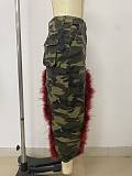 2026 Fashionable Furry Button Stretch Camouflage Asymmetrical Midi Skirt RS-2676