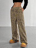 Fashionable Leopard Print Lace-up Loose Casual Trousers XS-1169