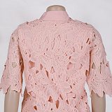 Fashion Solid Color Hollowed-out Lace Wide-leg Tie-up Two-Piece Set NY-3793